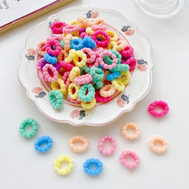 Hộp 100 dây thun buộc/cột tóc siêu đàn hồi size nhỏ nhiều màu xinh xắn cho bé gái