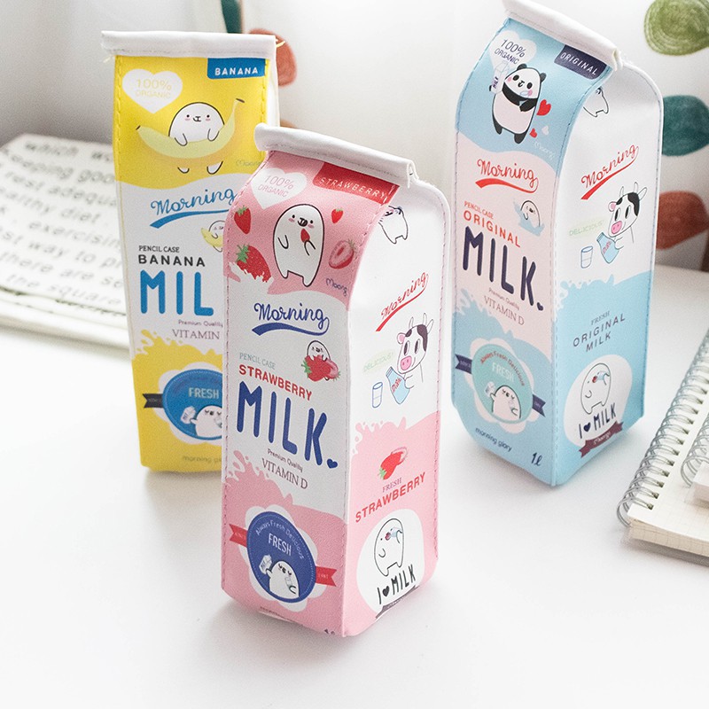 Hộp Bút Da Pu Hoạ Tiết Hộp Sữa MILK Siêu Dễ Thương H181