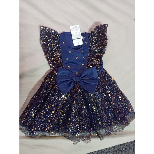 Đầm Công Chúa Tay Lưới Đính Kim Sa Lấp Lánh 1st Cho Bé Gái