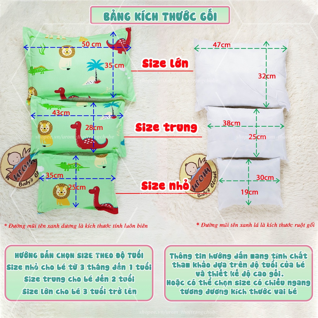 Gối nằm cho bé sơ sinh và trẻ em vỏ Cotton Thắng Lợi nhiều kích cỡ gòn Microfiber từ 3 tháng đến 5 tuổi