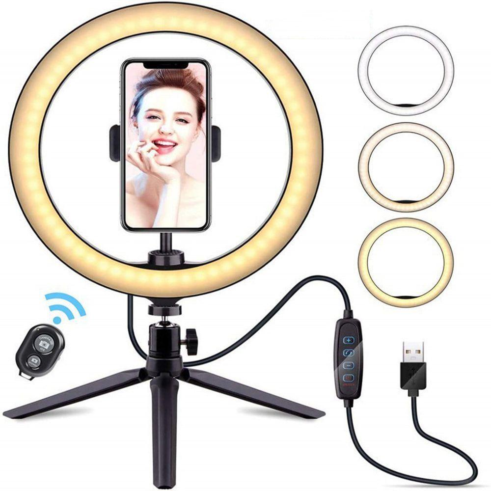 BEBETTERM Vòng Đèn LED Trang Điểm 10 inch USB Có Thể Điều Chỉnh Độ Sáng Kèm Giá Đỡ Ba Chân Cho Tik Tok Youtube