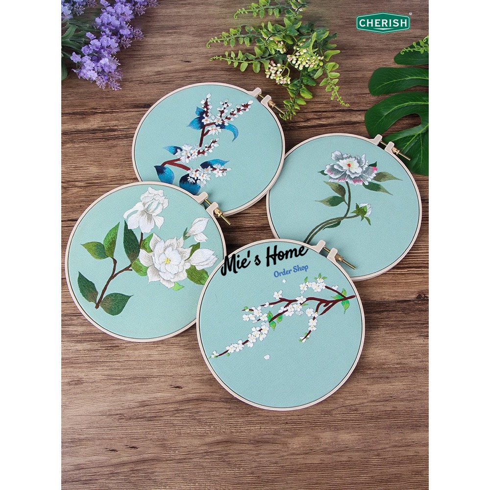 (có sẵn) DIY Bộ Kit thêu tay Tranh hoa cỏ, Kit tập thêu Hoa Cherish mẫu Hoa Xuân Hạ MIE SHOP HANDMADE