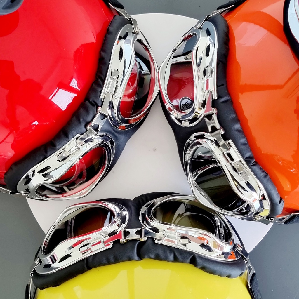 Mũ bảo hiểm phượt nửa đầu Amby Helmet trơn (có kính UV, kính phi công)