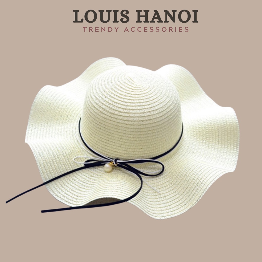 Mũ Nón Cói Vành Sóng Nơ Dây Phối Hạt Ngọc Louis Hanoi - Kèm Hộp Giữ Form dáng chuẩn 100%