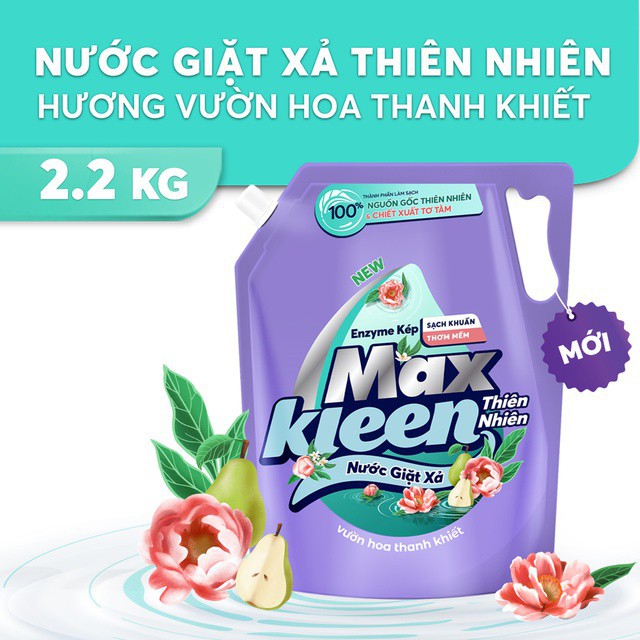 Combo MaxKleen: 1 Túi Nước Giặt 2.2kg + 1 Chai Nước Lau Sàn 1kg + 1 Túi Nước Lau Sàn 1kg