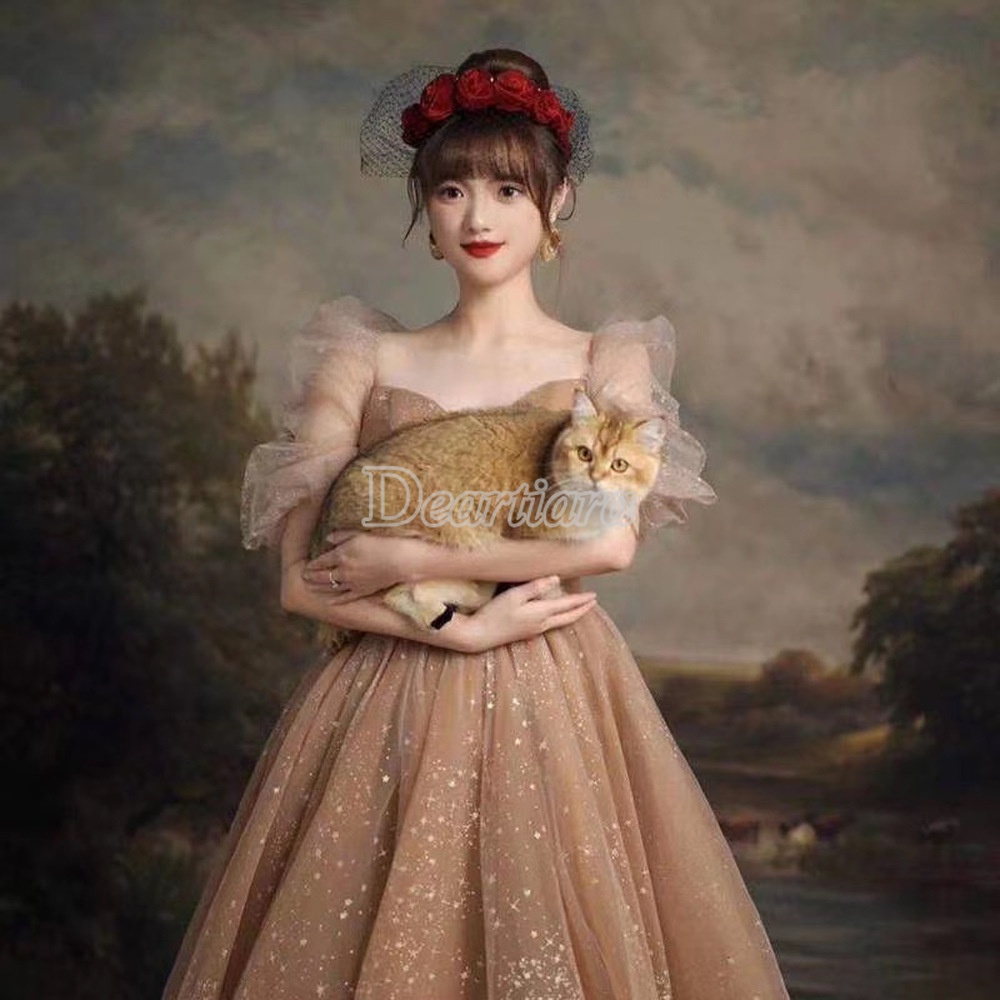 Băng Đô Cài Tóc Vải Lưới Đính Ngọc Trai Và Hoa Màu Đỏ Rượu Ngọt Ngào Cho Cô Dâu