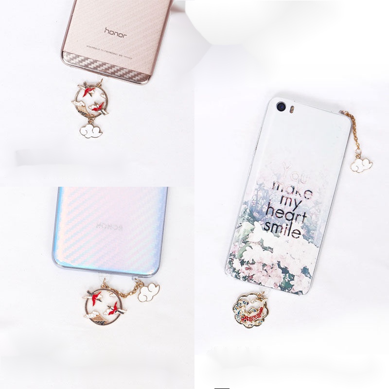 Nút Bịt Cổng Sạc Điện Thoại Di Động Chống Bụi Hình Chim Hạc Phong Cách Trung Hoa