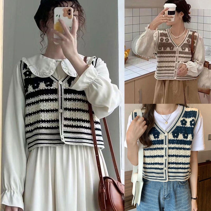 Áo Sweater Không Tay Thêu Họa Tiết Phong Cách Retro Thời Trang Cho Nữ
