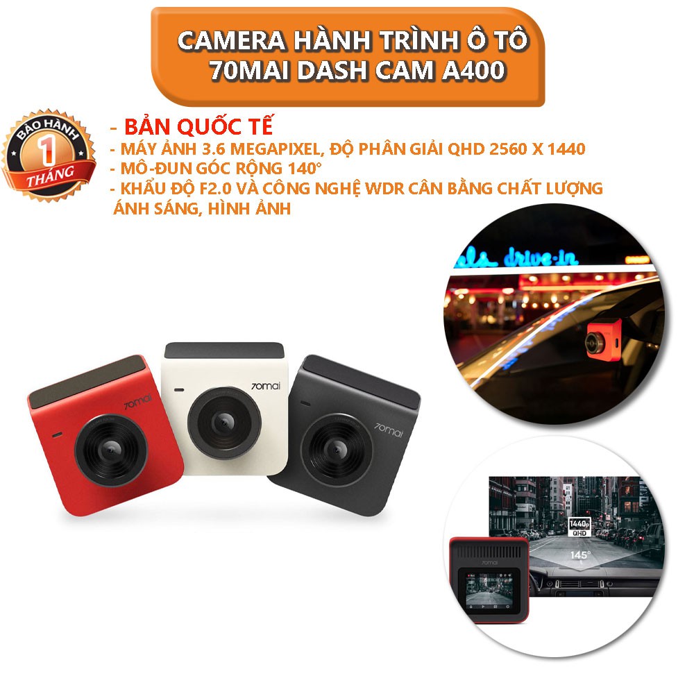 [Bản quốc tế] Camera hành trình ô tô Xiaomi 70mai Dash Cam A400 - Bảo hành 1 tháng