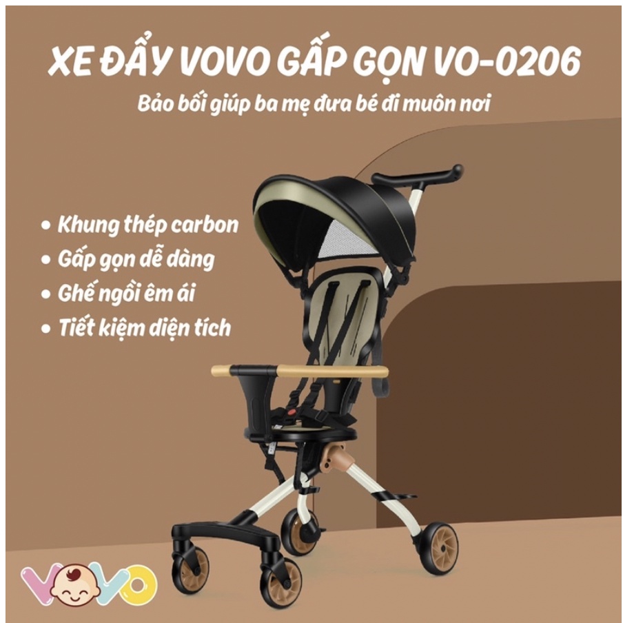 Xe đẩy gấp gọn 2 chiều Vo Vo VO-0206 siêu nhẹ, hệ thống giảm xóc cho bé