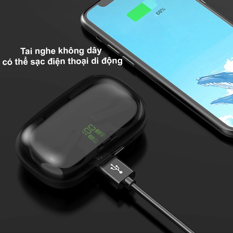 Tai nghe không dây Màn hình LED âm thanh nổi Tai nghe Bluetooth TWS PKCB - Hàng Chính Hãng