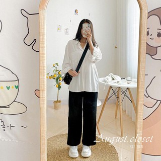 Áo sơ mi nữ trắng tay bồng form rộng - Vải Lụa Hàn - Phong cách Ulzzang Hàn Quốc phối đồ cực xinh - August.Cloth
