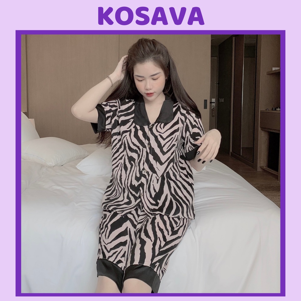 Bộ ngủ nữ pijama lụa lửng họa tiết tiểu thư dễ thương KOSAVA