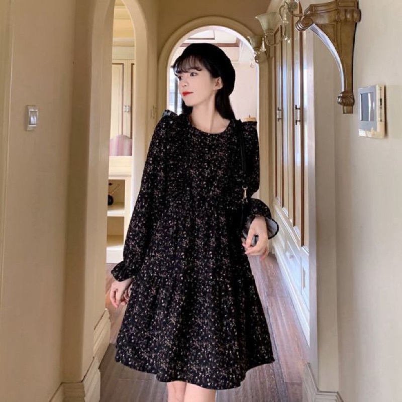 Đầm váy hoa nhí bèo cổ
