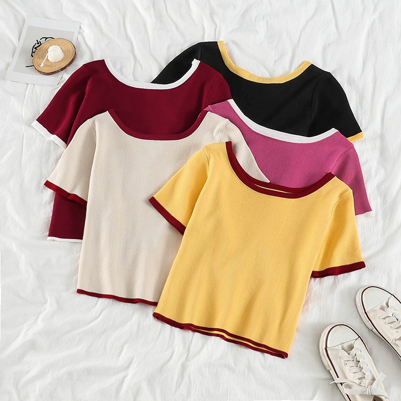 NUZIRO Áo croptop  dệt kim thiết kế đơn giản dễ phối đồ cho nữ