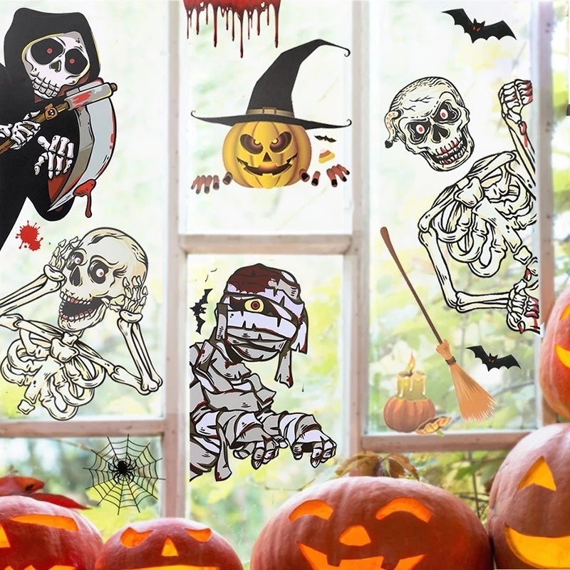 1 Tấm Sticker Dán Tường Tự Dính Họa Tiết Halloween Dễ Thương Bắt Mắt