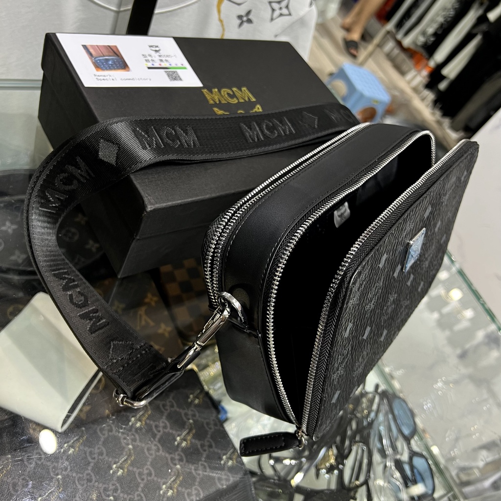 Túi đeo chéo mini bag M.C.M 2 khóa họa tiết 18x13x7 LA fullbox