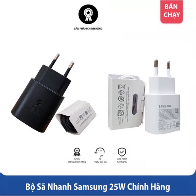 Bộ Sạc Nhanh 25W Samsung Note10/Note20/A70/A71/A80/A90/S20/S20Ultra CHÍNH HÃNG Cổng Type C - Hàng ZIN BÓC MÁY, BH 6 T