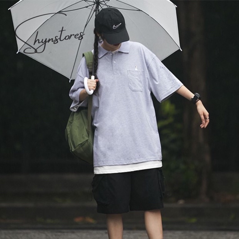 Áo polo tay lỡ Unisex - áo polo nam nữ túi ngực Shynstores form rộng vải đẹp freeship
