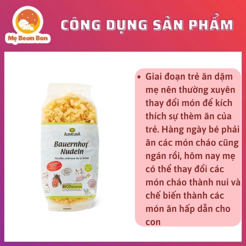 Nui Hữu Cơ Hình Thú Alnatural 250 g Bio Đức Cho Bé Ăn Dặm, Nui Bio Ăn Dặm Từ 8 Tháng Tuổi