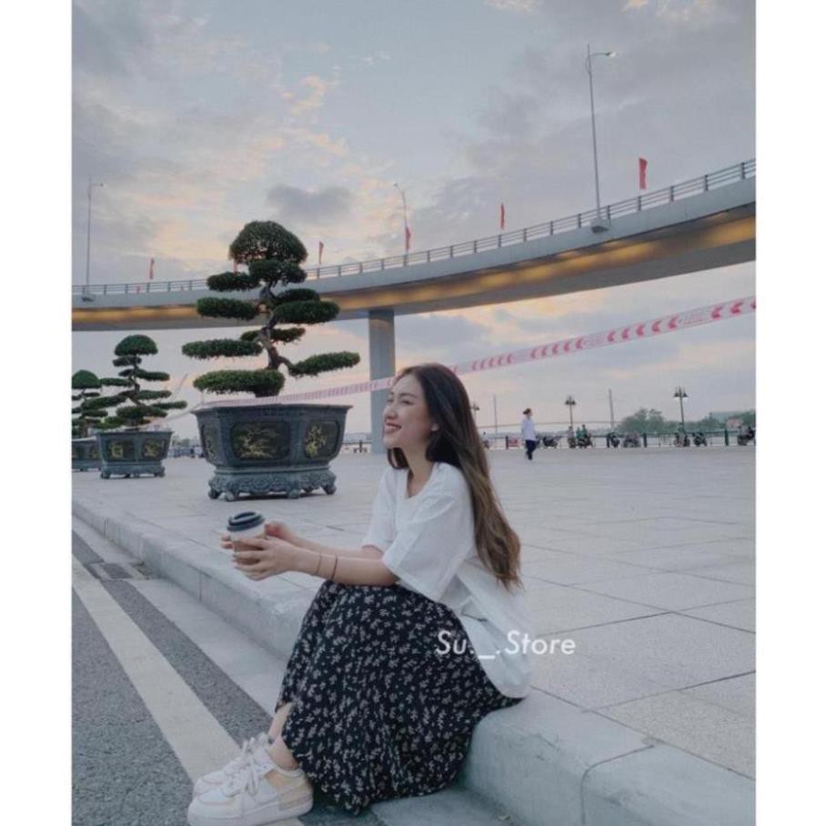 Chân váy xòe dáng dài phong cách vintage và áo phông chữ thời trang BANAMO FASHION 591 | BigBuy360 - bigbuy360.vn