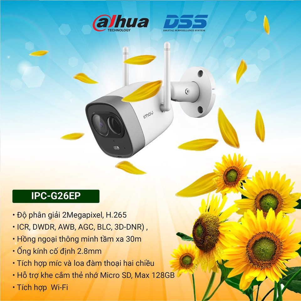 CAMERA IP WIFI NGOÀI TRỜI IMOU IPC-G26EP 2.0 MEGAPIXEL, ÂM THANH 2 CHIỀU, CHUẨN CHỐNG NƯỚC IP67