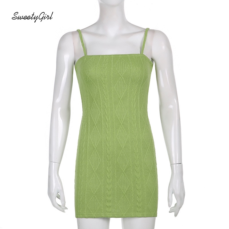 SweetyGirl Women Mini Dress Fashion Solid Color Sleeveless Slim Fit Casual Streetwear Knitted Cami Dresses