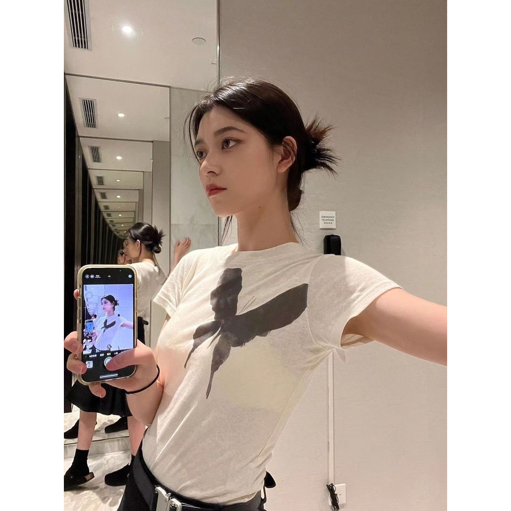 Áo Thun Tay Ngắn Cổ Tròn In Hình Bướm Thời Trang Mùa Hè Mới 2022 Dành Cho Bạn Nữ