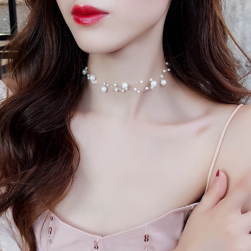 Vòng Cổ Chocker Hạt Ngoc Trai Nhân Tạo  Min Trang Sức Vòng Cổ Độc Đáo Trong Suốt Cực Xinh