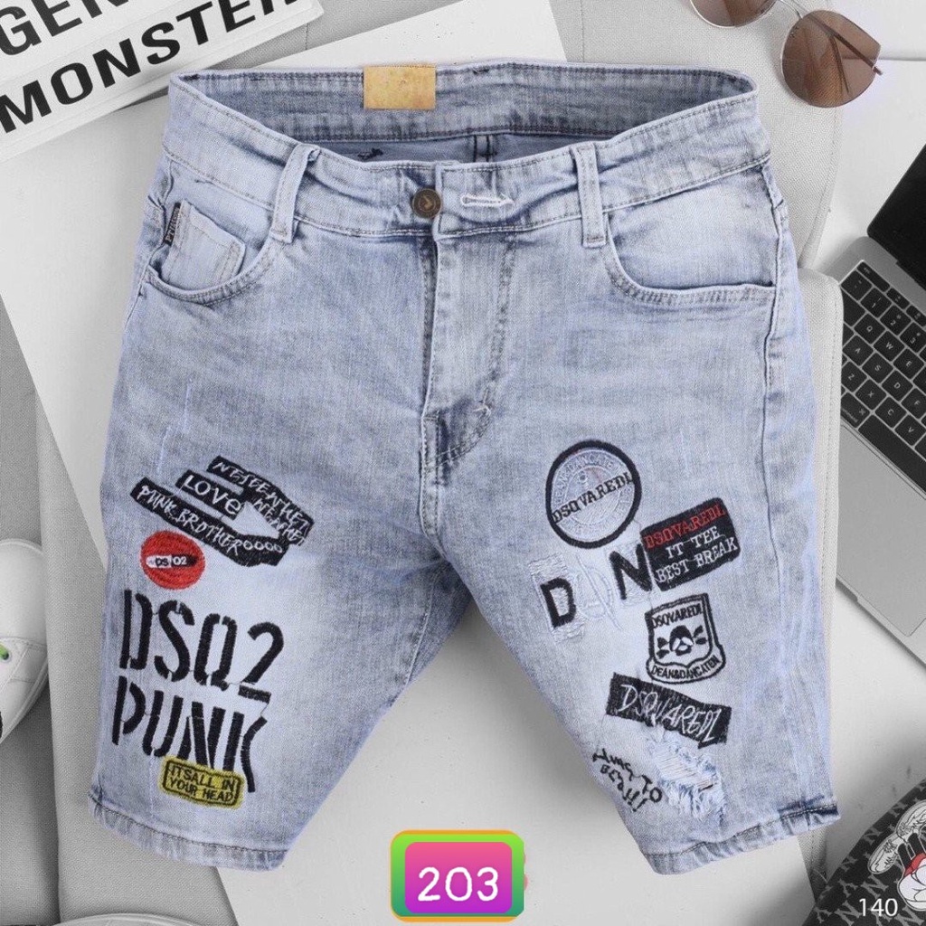 Quần Short Jean,  Đùi Rin Nam hoa tiết xám Co Giãn 4 chiều M53