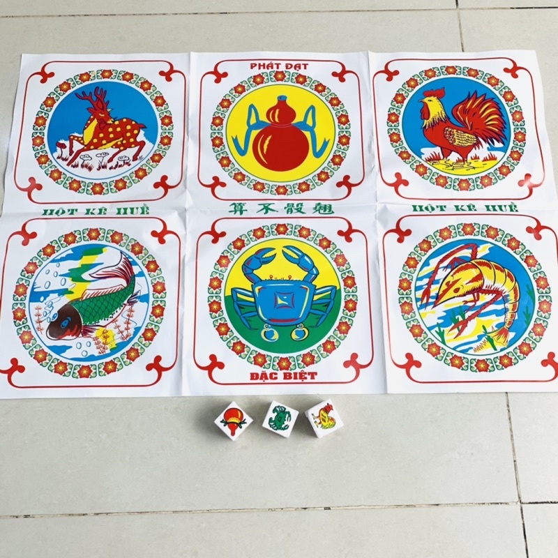 Bộ giấy hột lắc bầu cua tôm cá gà nai