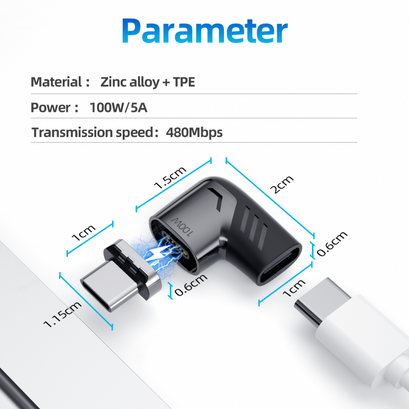 Đầu chuyển đổi FONKEN AS107 USB C Sang Type-C từ tính thích hợp cho iPad MacBook Pro Huawei 100W 5CM