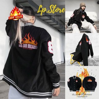Áo Khoác Bomber Bóng Chày - Áo Khoác Dù Nam Nữ Unisex IGB Màu Đen Có Form Rộng XL - LP.STORE