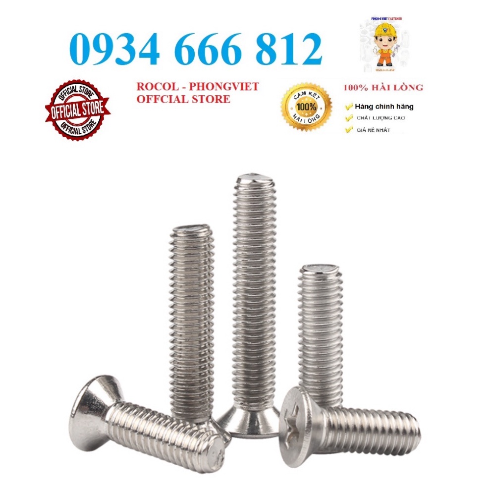 50c Vít pake Đầu Bằng INOX 304 M5, M5x10, M5x12, M5x16, M5x20,M5X25, M5X30, M5X40