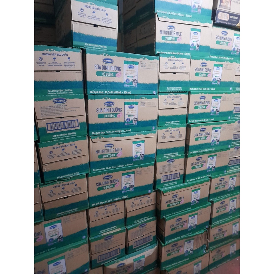 Sữa tươi VINAMILK bịch 220ml KHÔNG ĐƯỜNG - Sữa tươi Vinamilk tiệt trùng thùng 48 bịch KHÔNG đường