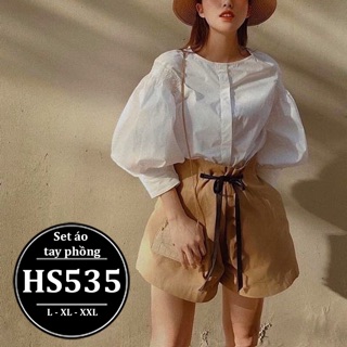 Set áo tay phồng quần nâu hs535 -l,xl,xxl