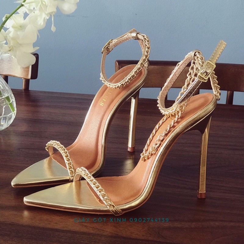 Giày sandal dây mảnh cao cấp 11p màu gold