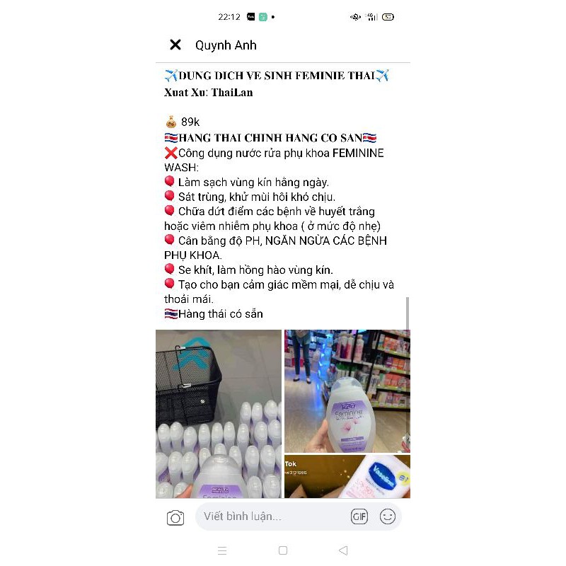 Dung dịch vệ sinh Feminine thái