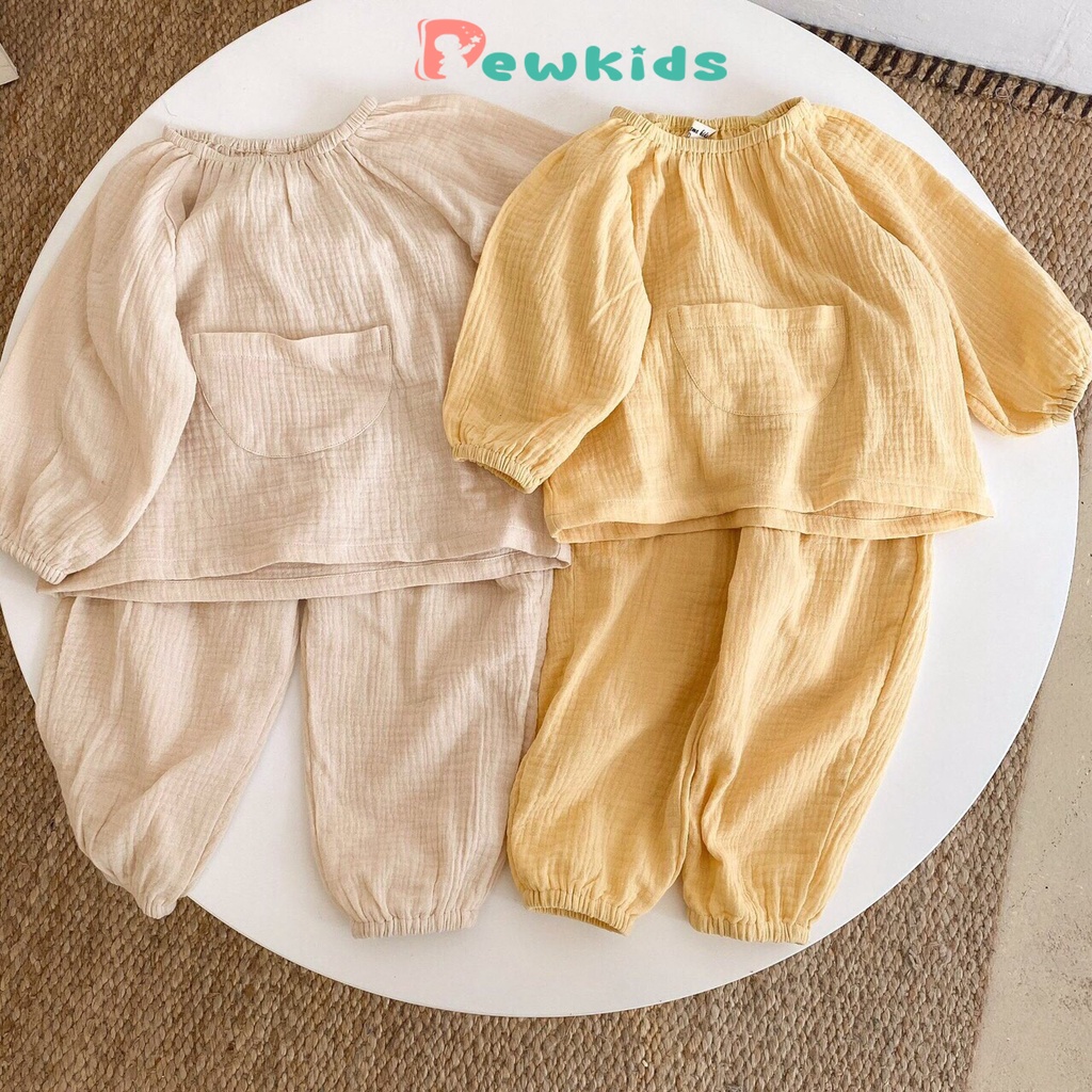 Đồ bộ bé gái Dewkids, bộ dài tay bé gái vải Xô Mulin cao cấp DK112