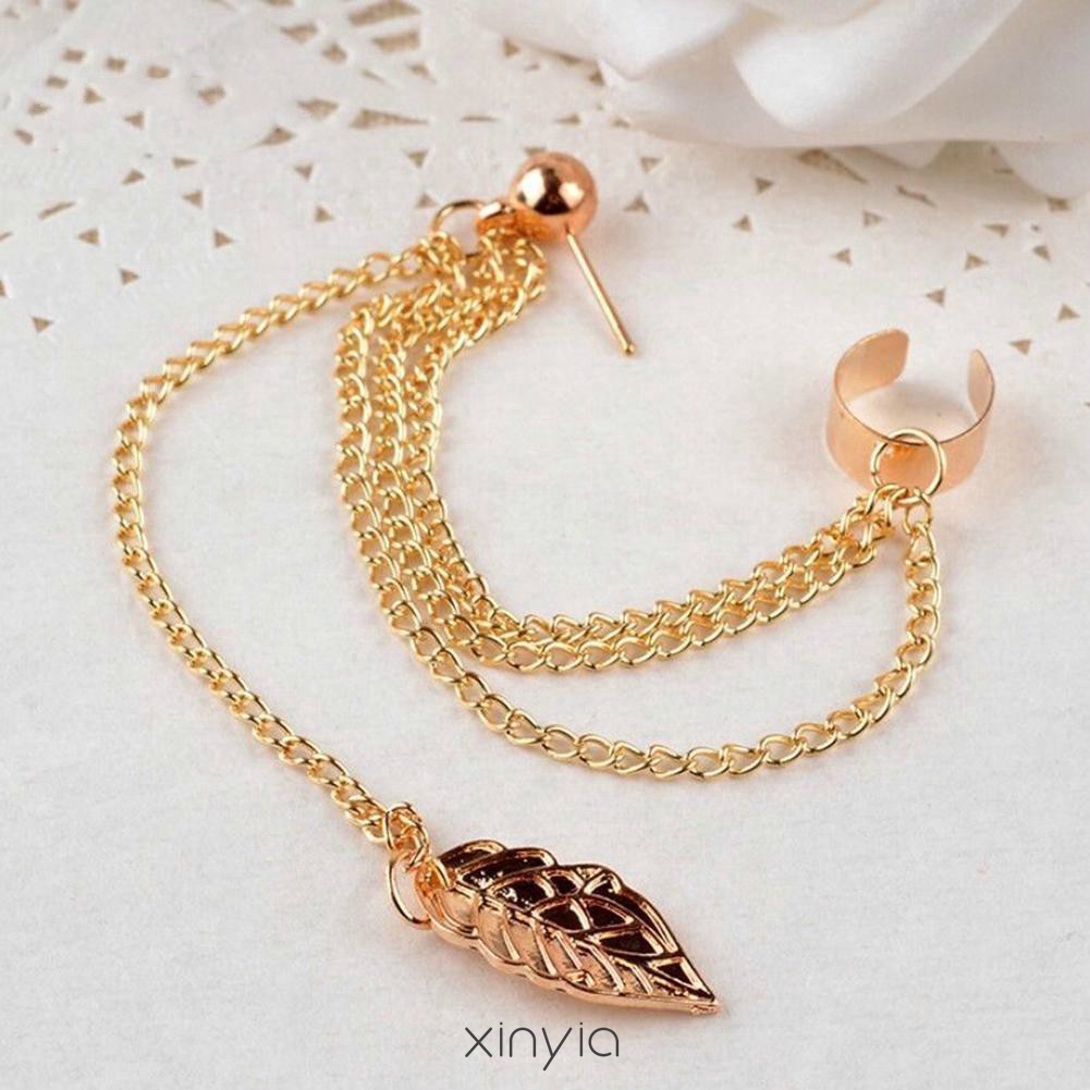 Khuyên tai kẹp vành tai kim loại dạng chuỗi xích cá tính cho nữ