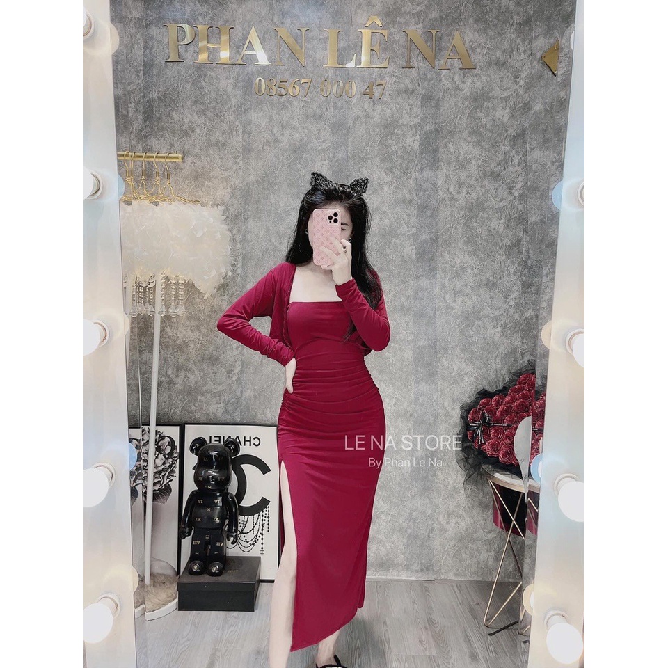 Set Đầm Cúp Ngực Nhún Kèm Áo Khoác Crtoptop