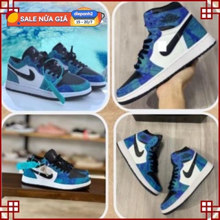 Giày thể thao Jordan tie dye cổ thấp xanh loang nước biển, giày sneaker Tie Dye cao cổ thấp cổ nam nữ, full box bill