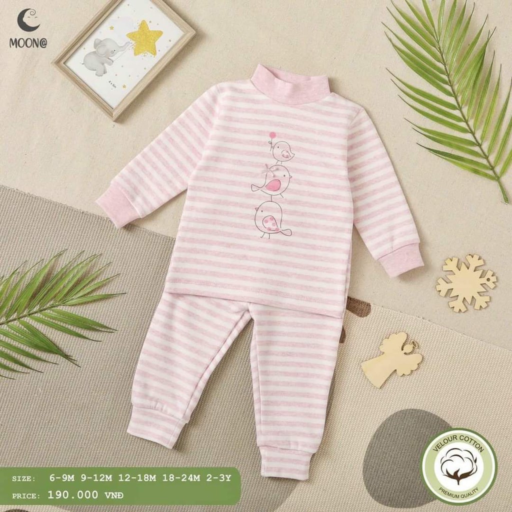 [CHÍNH HÃNG] Bộ cổ 2cm cotton nhung họa tiết trẻ em Moon