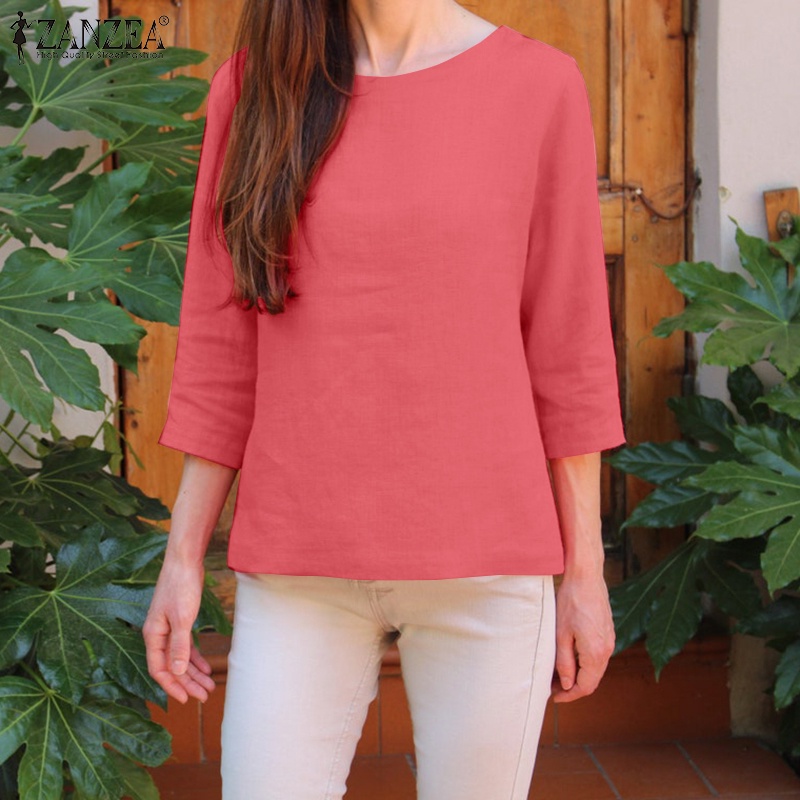 Zanzea Áo Cánh Tay Lỡ 3 / 4 Cổ Tròn Phong Cách Châu Âu Thanh Lịch Dành Cho Nữ
