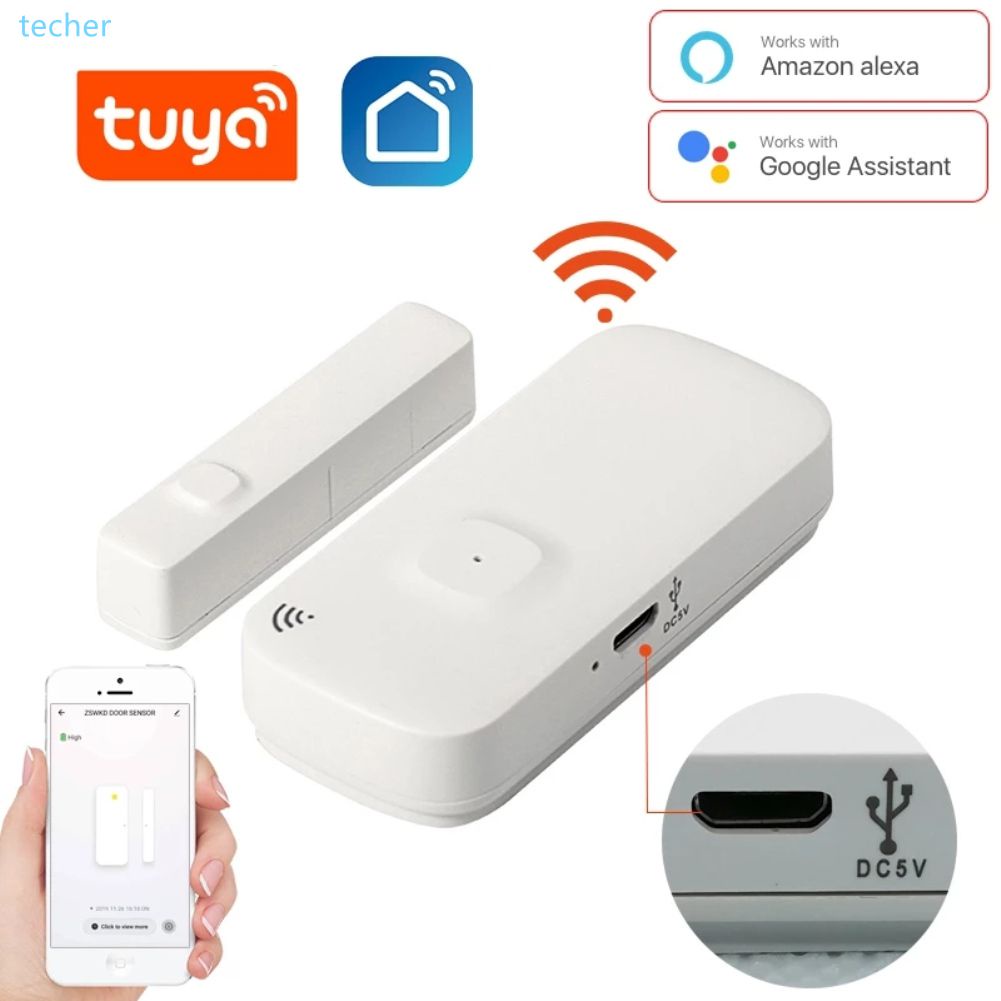 Tuya Wifi Thông Minh Cảm Biến Cửa Sạc Usb Cửa Mở/Đóng Cửa Máy Dò Tương Thích Với Alexa Google Nhà Smar Tlife Ứng Dụng techer