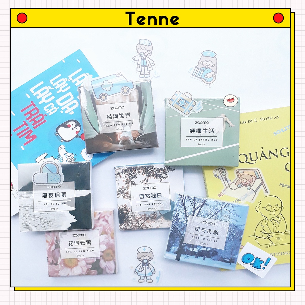 Hộp 80 sticker phong cách nhật bản - hình dán sticker trang trí sổ tay, ốp điện thoại, bulletjournal