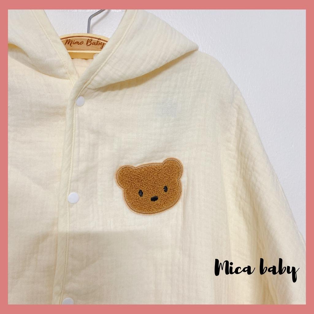 Áo choàng thu đông chất liệu xô muslin đính gấu dễ thương cho bé QA34 Mica Baby
