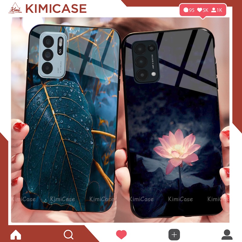 Ốp Oppo Reno 6 , Reno 6z 5G , Reno 5 , Reno 4 , Reno 4 Pro lưng kính cường lực hoa lá