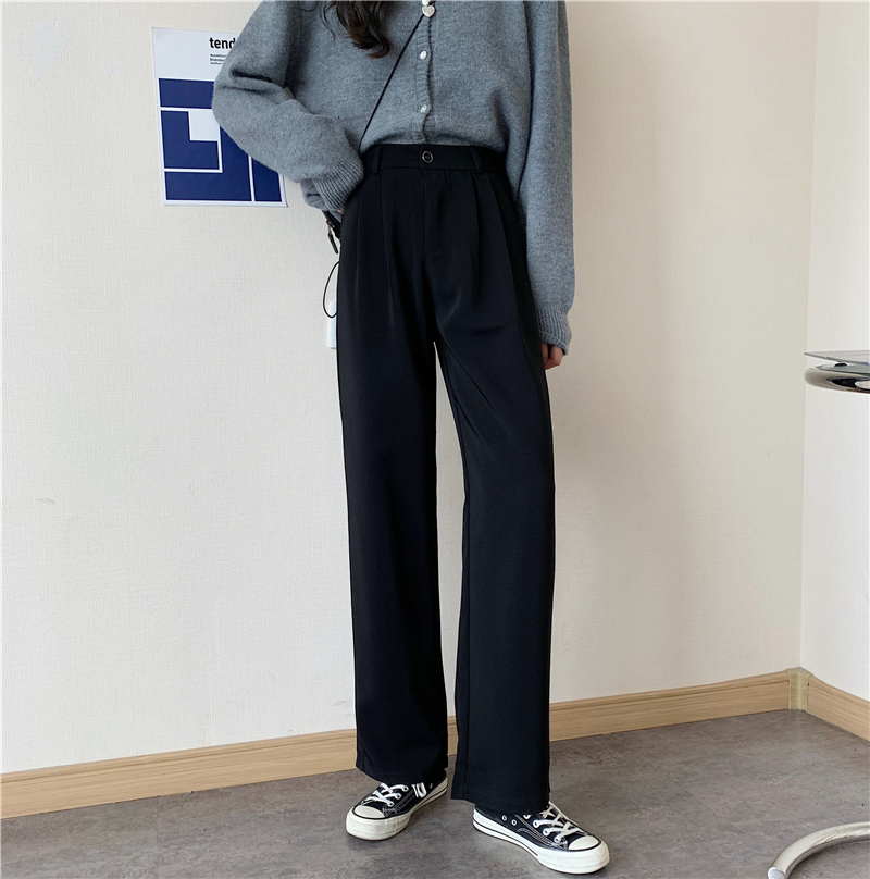 SUXI Quần Dài Lưng Cao Ống Rộng Phong Cách Hàn Quốc Thanh Lịch Cho Nữ