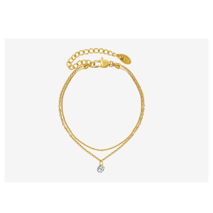 Lắc Tay 2 Tầng 1 Viên Đá Nhân Tạo Nhỏ Xinh Titan Ko Đen TT 4281